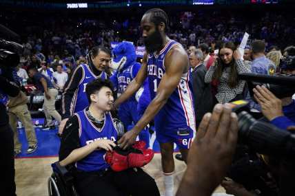 76ers’ Harden visits with Michigan State shooting victim