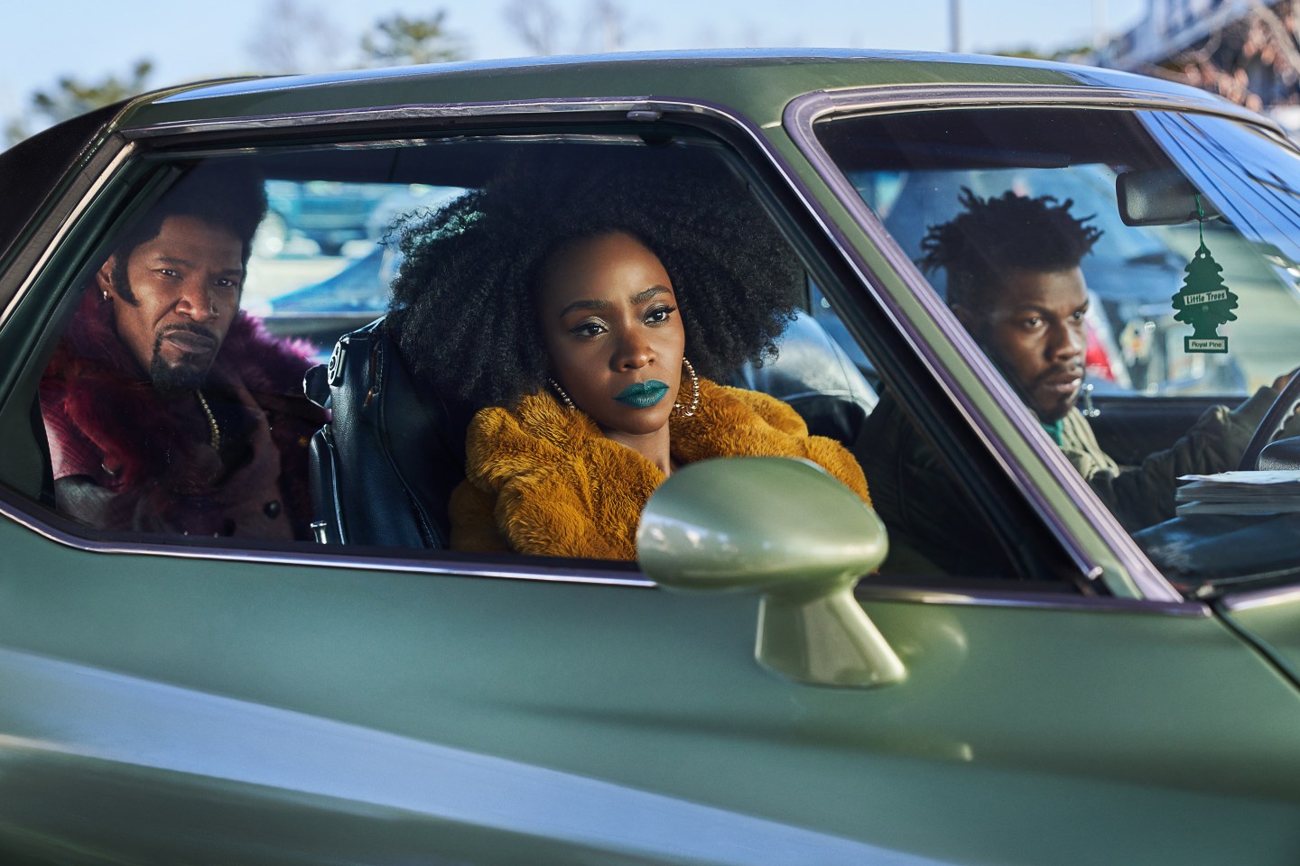 Actors Jamie Foxx, Teyonah Parris and John Boyega in "They Cloned Tyrone"