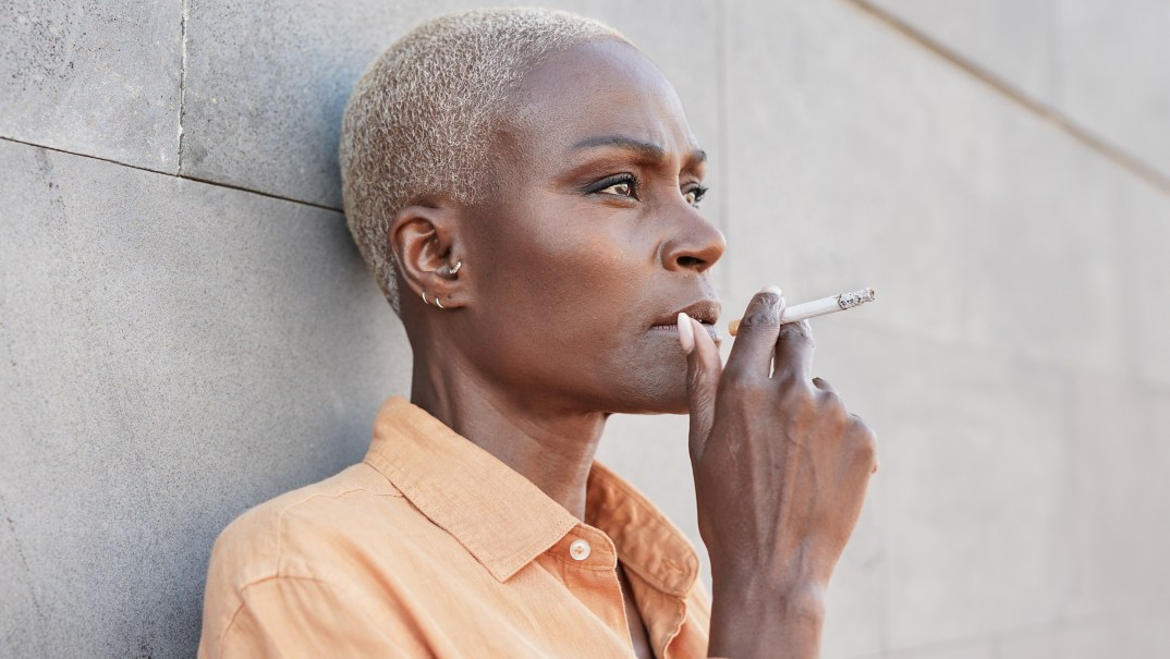 A woman smoking a cigarette