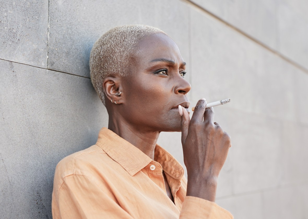 A woman smoking a cigarette