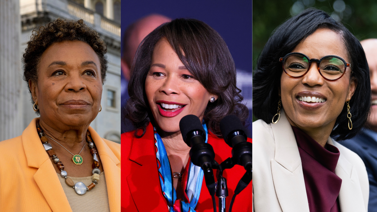 Senate candidates Rep. Barbara Lee of California, Rep. Lisa Blunt Rochester of and Angela Alsobrooks of Maryland