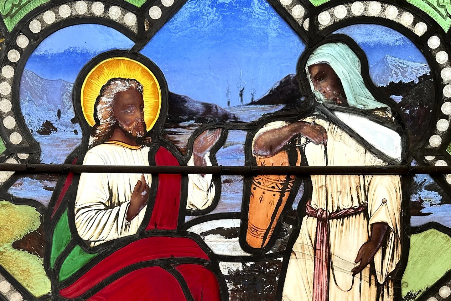 A stained glass window showing a dark-skinned Jesus Christ is heading to a Memphis museum