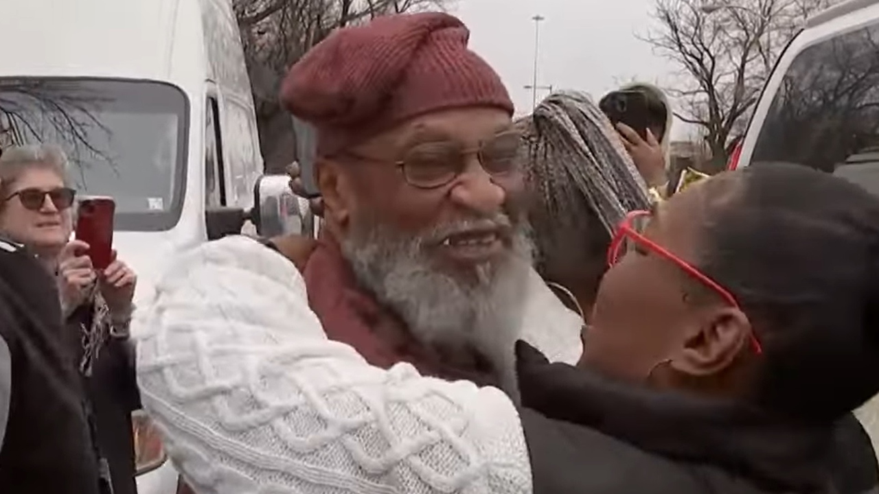 William Franklin is greeted by family members upon his release