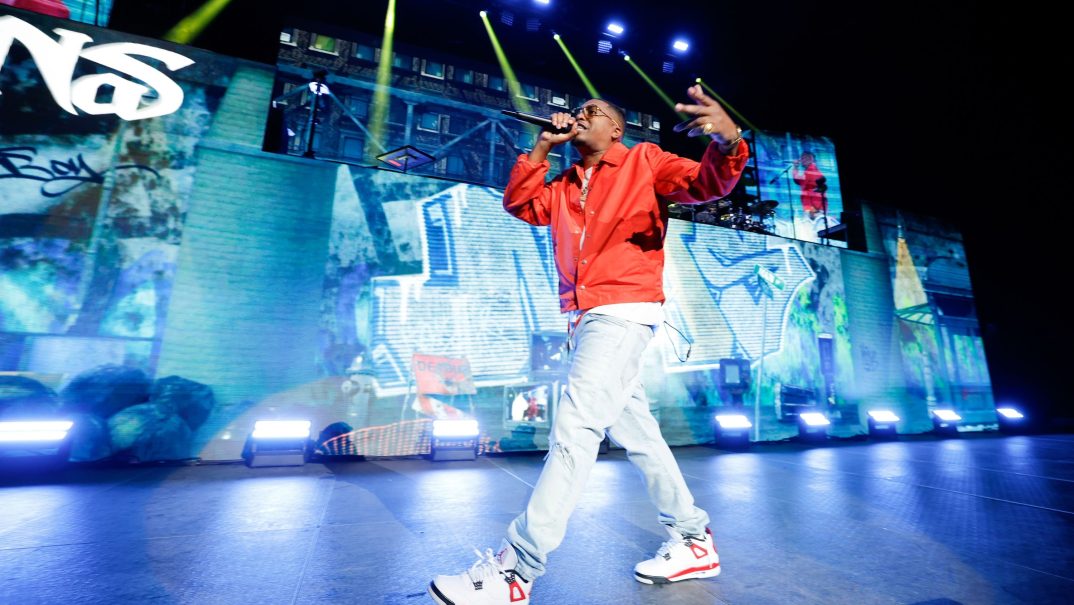 Rapper Nas performs onstage