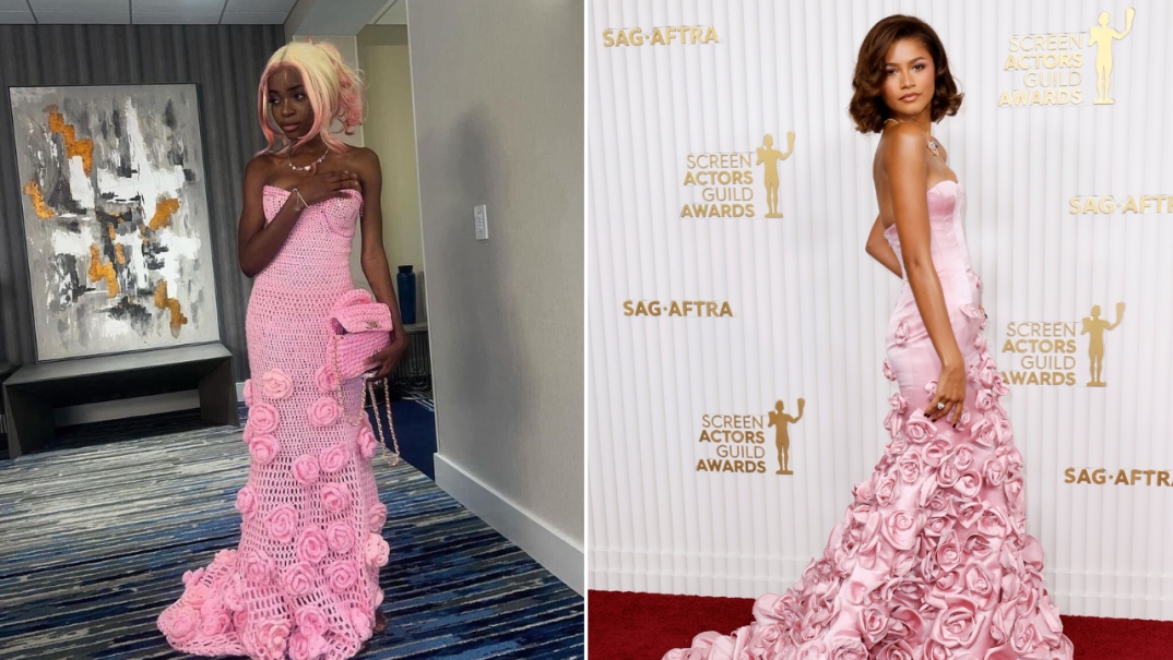 teenager Zendaya-inspired prom dress, teen makes her own prom dress, crochet prom dress, zendaya-inspired prom dress, Sarah Akinbuwa prom dress, Sarah Akinbuwa crochet prom dress, Sarah Akinbuwa Zendaya theGrio.com