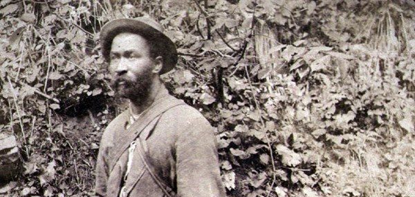 Black Civil War soldier William Garvin poses outside