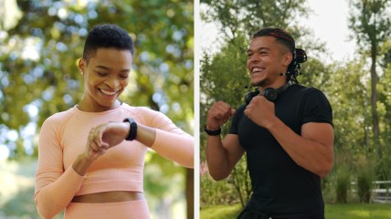 Split screen of two people jogging and happy, Gift Like A Grio, thegrio,com