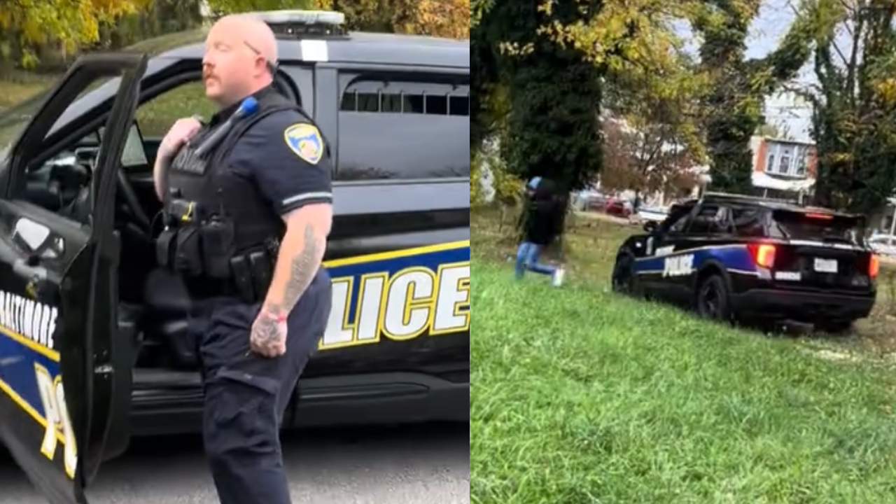 ‘Deeply concerning’: Baltimore officer suspended after nearly hitting Black man with patrol car in viral video