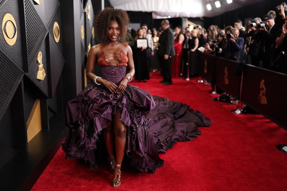 Doechii attends the 68th Grammys in a custom Roberto Cavalli gown