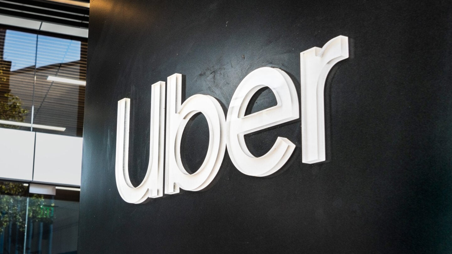 August 21, 2019 San Francisco / CA / USA – Close up of UBER sign at their headquarters in SOMA district; Uber Technologies, Inc. is an American multinational transportation network company (TNC)